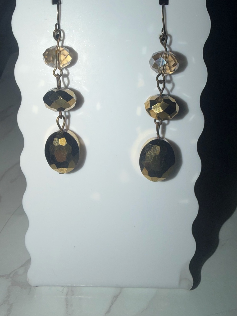 Faceted Bronze and Gold Dangle Earrings - Women Jewelry